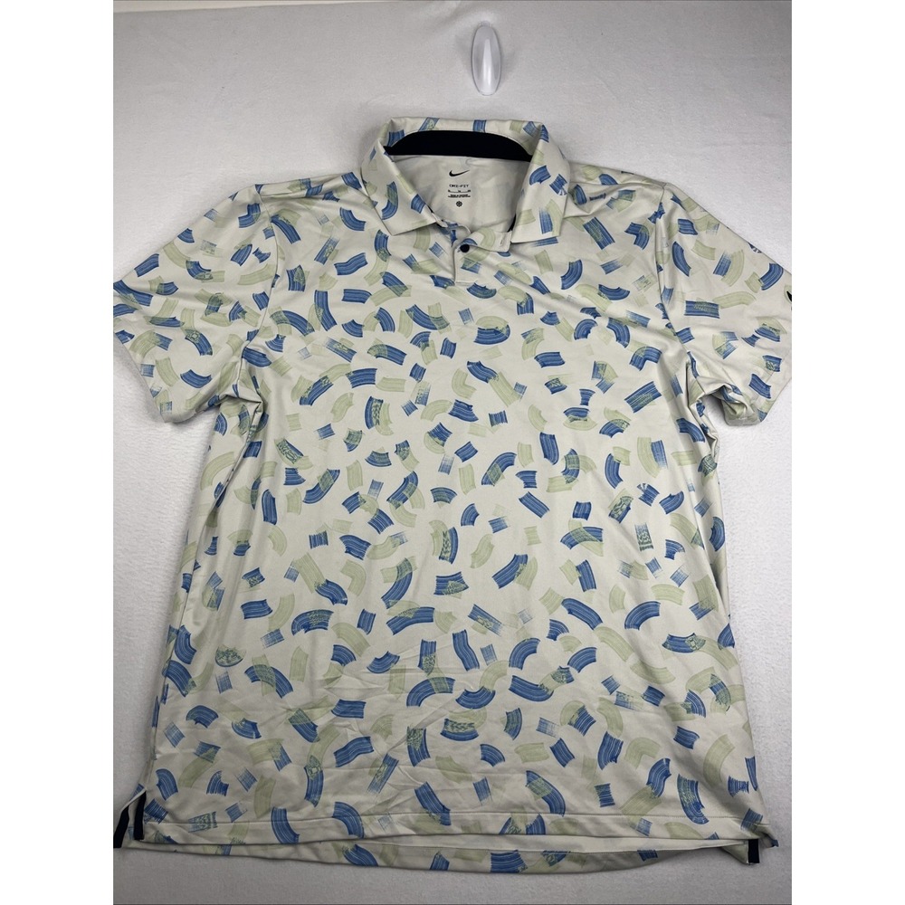 Nike Polo Shirt Mens XL White Tour Dri-Fit Golf FD5739-072 All Over Print Rake